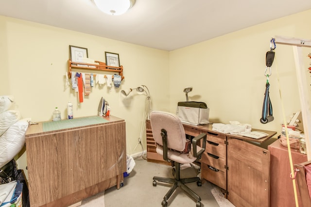 office area featuring light colored carpet