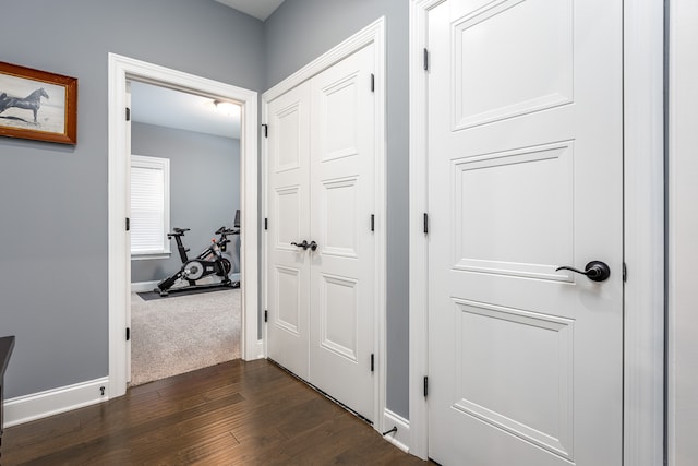 hallway with dark hardwood / wood-style floors