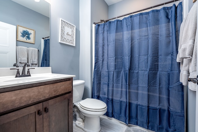 full bathroom featuring vanity, toilet, and shower / tub combo with curtain