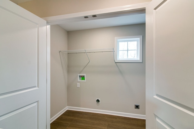 laundry area featuring dark hardwood / wood-style flooring, hookup for a washing machine, and electric dryer hookup