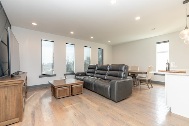 living room featuring light wood-type flooring