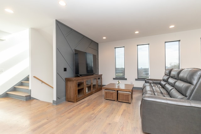 living room with light hardwood / wood-style floors