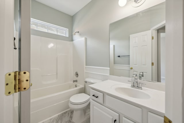 full bathroom with vanity, toilet, and shower / bathtub combination