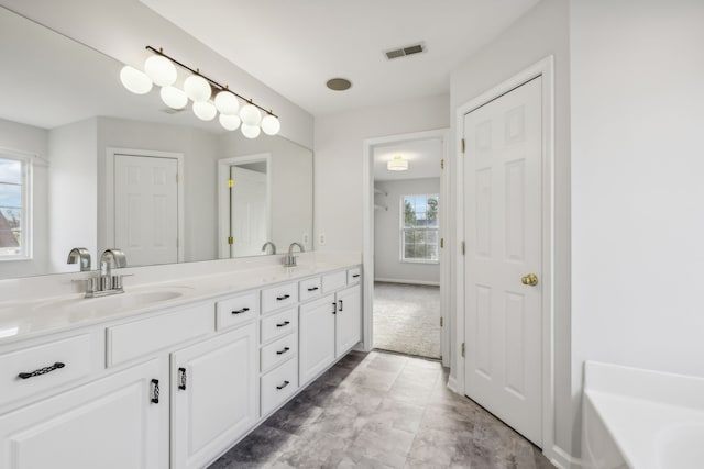 bathroom featuring vanity, a healthy amount of sunlight, and a bathing tub