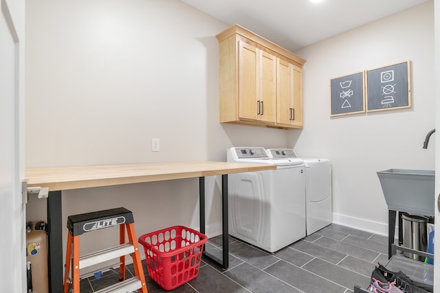 laundry area featuring cabinets and washer and clothes dryer