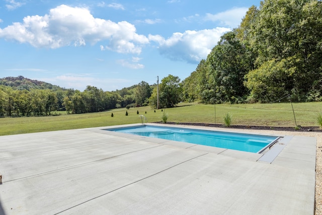 view of pool featuring a yard and a patio area