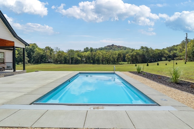 view of pool with a yard and a patio area