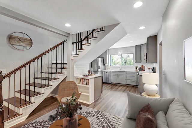 interior space with recessed lighting and wood finished floors