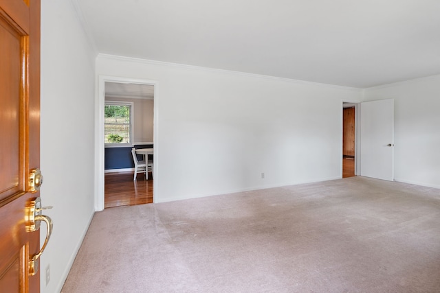 carpeted empty room featuring crown molding