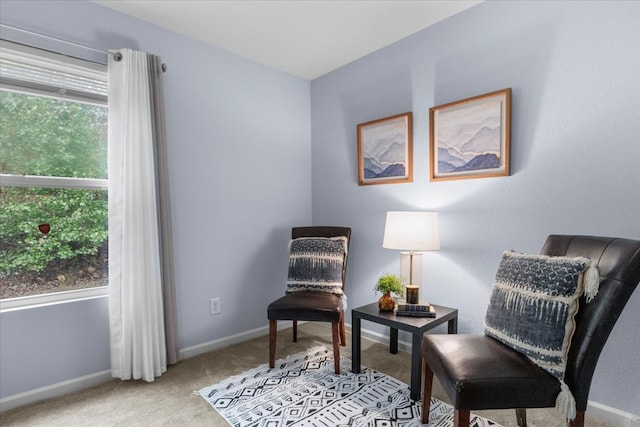 living area featuring plenty of natural light and carpet floors