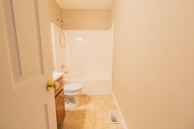 full bathroom featuring tile patterned flooring, vanity, toilet, and tub / shower combination