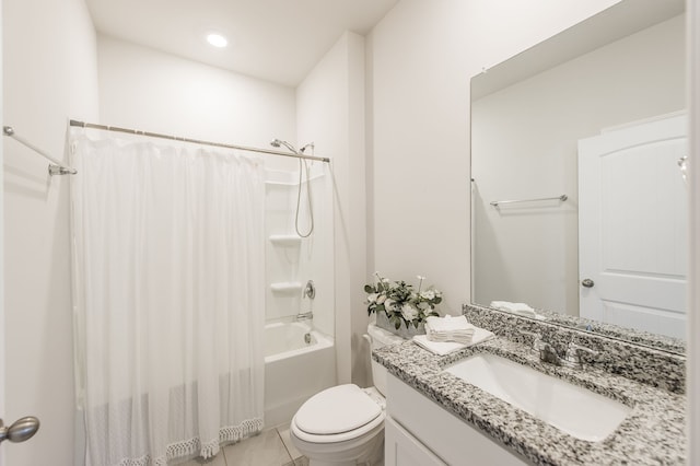 full bathroom with tile patterned flooring, vanity, toilet, and shower / tub combo