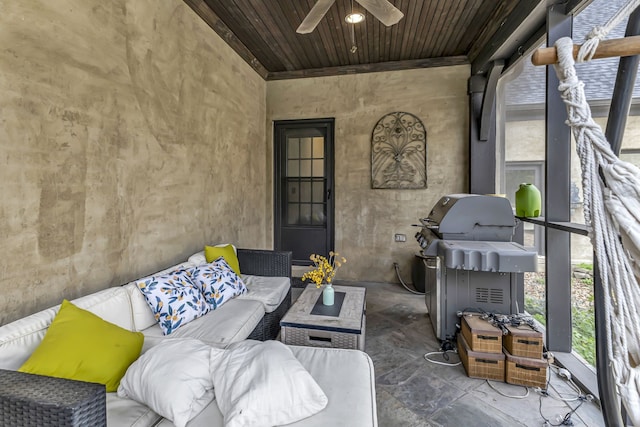 view of patio / terrace with a grill, outdoor lounge area, and ceiling fan