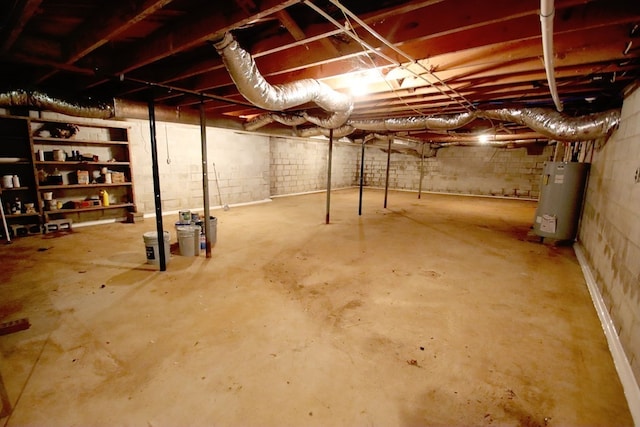 basement featuring water heater