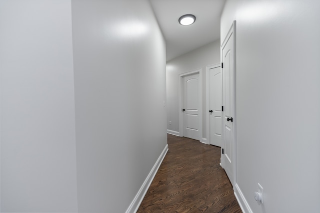 hallway with dark hardwood / wood-style floors