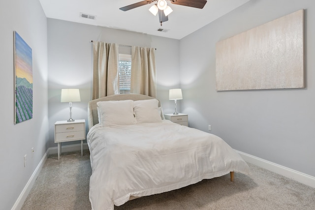 bedroom featuring carpet flooring and ceiling fan