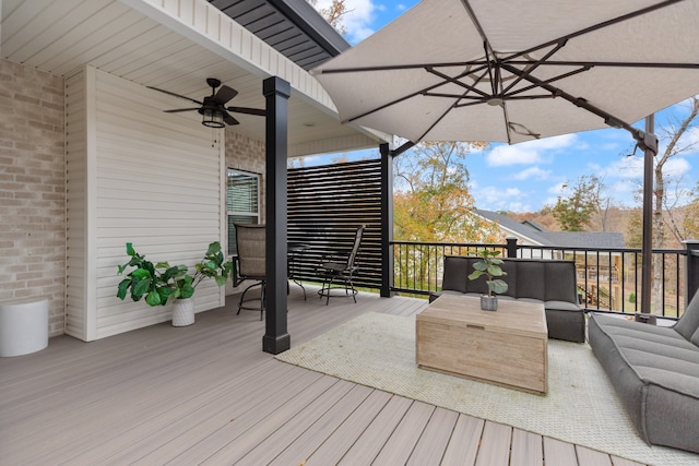 wooden terrace with ceiling fan