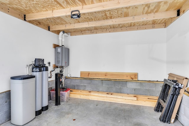 garage featuring water heater