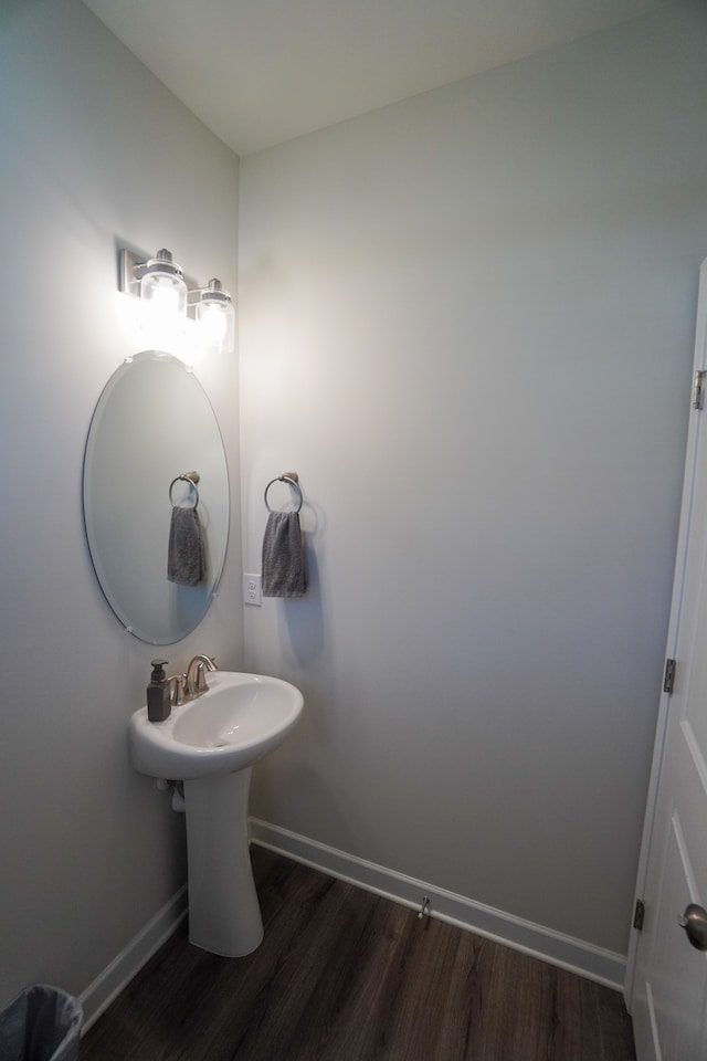 bathroom with wood-type flooring