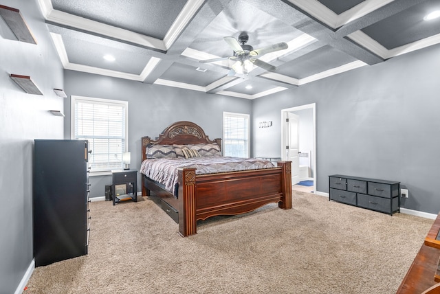 bedroom with carpet flooring, multiple windows, and ceiling fan