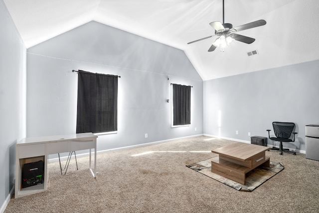 unfurnished living room with lofted ceiling and carpet floors