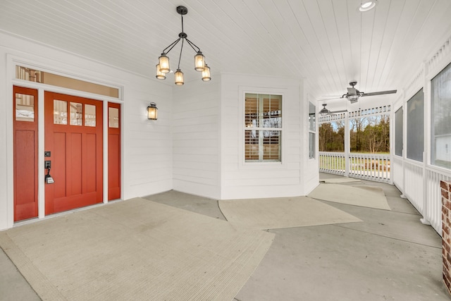 interior space featuring ceiling fan