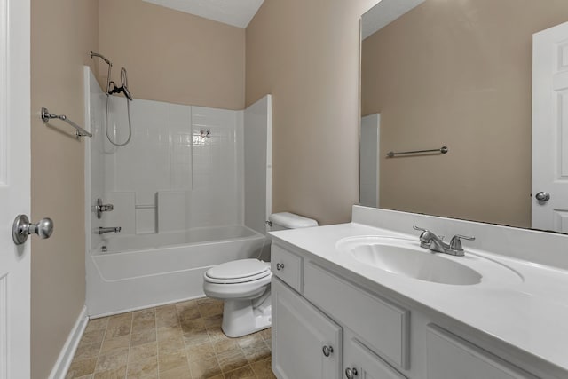 full bathroom with vanity, toilet, and bathing tub / shower combination