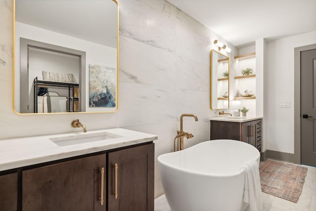 1616 W End Ave Unit 2911, Nashville, TN 37203 - bathroom with two vanities and a freestanding bath
