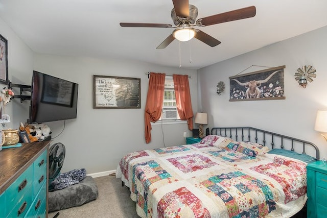 bedroom featuring carpet floors and ceiling fan