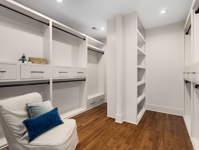 walk in closet featuring dark wood-type flooring