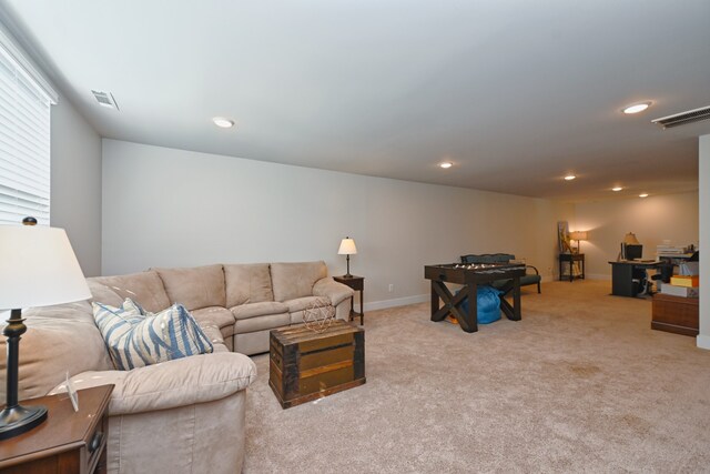 living room with light carpet