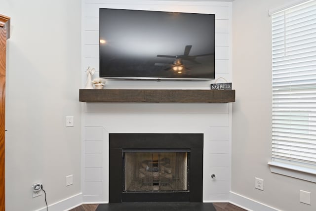 room details with hardwood / wood-style flooring and ceiling fan