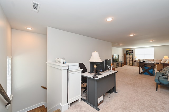 view of carpeted home office