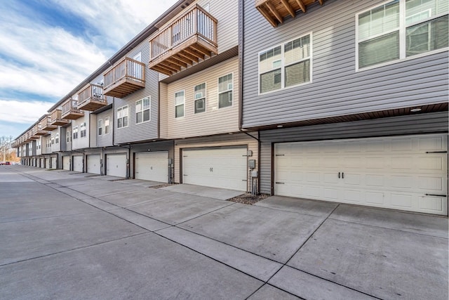 exterior space with a garage