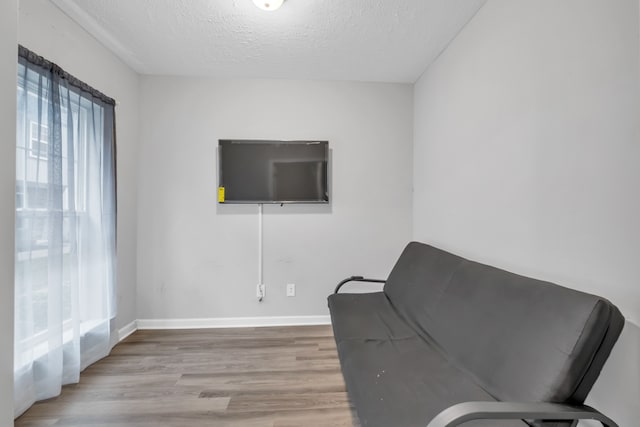 sitting room featuring wood-type flooring and a textured ceiling