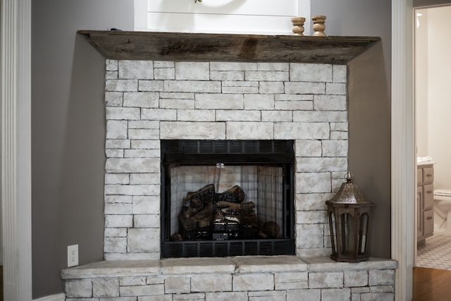 interior details featuring a fireplace