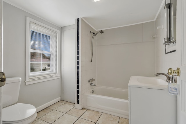 full bathroom with vanity, tile patterned floors, toilet, and tiled shower / bath combo