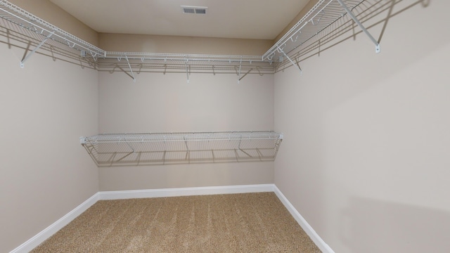 walk in closet featuring carpet flooring