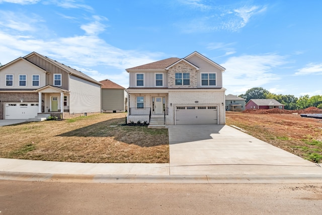 view of front facade with a garage and a front lawn