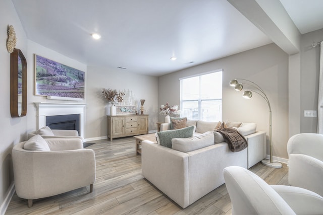 living room with light hardwood / wood-style floors