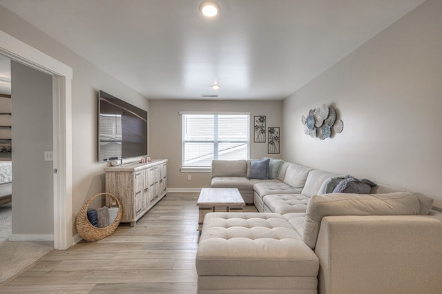 living room featuring light wood-type flooring