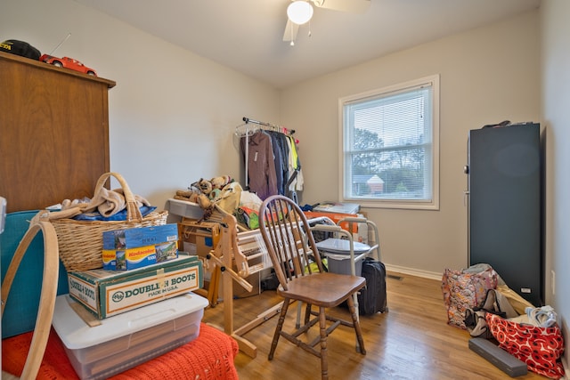 storage area with ceiling fan