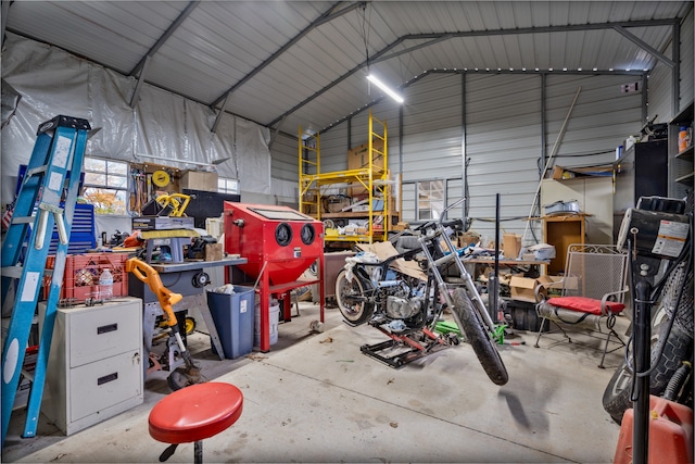 garage featuring a workshop area