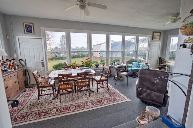 dining room with ceiling fan