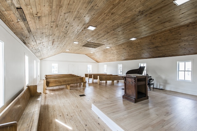 bonus room with wooden ceiling, light hardwood / wood-style floors, and lofted ceiling