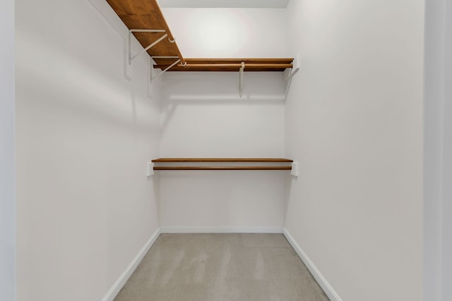 walk in closet featuring light carpet