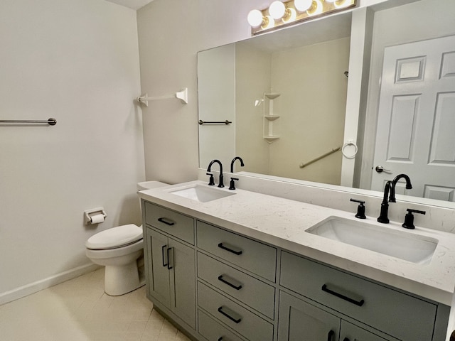 bathroom featuring tile patterned floors, vanity, and toilet