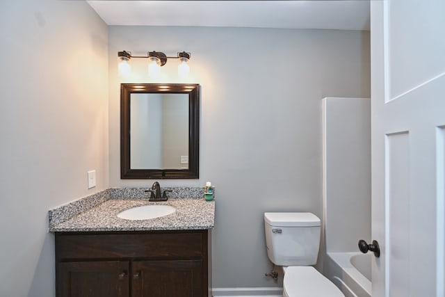 full bathroom with shower / bathing tub combination, vanity, and toilet