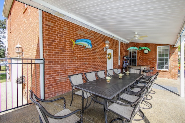 view of patio featuring ceiling fan