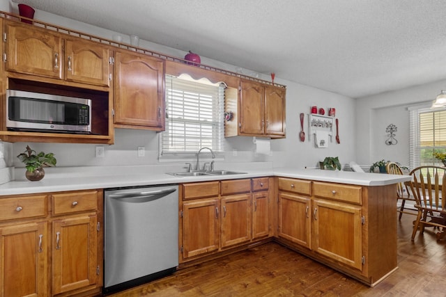 kitchen with dark hardwood / wood-style flooring, plenty of natural light, sink, and appliances with stainless steel finishes